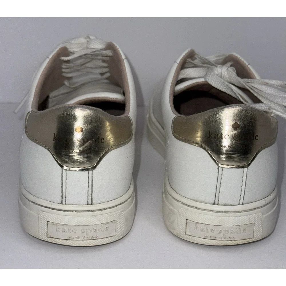 Kate Spade‎ Angelise White Gold Leather Silhouette Sneakers Tennis Shoes size 7B